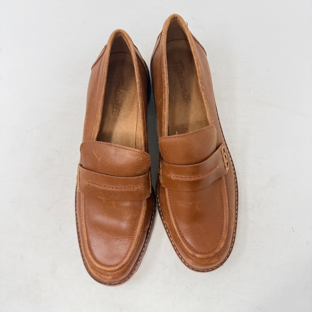 Madewell The Bradley Loafer English Saddle Brown Leather 8.5 Lug Sole Penny - Picture 4 of 9